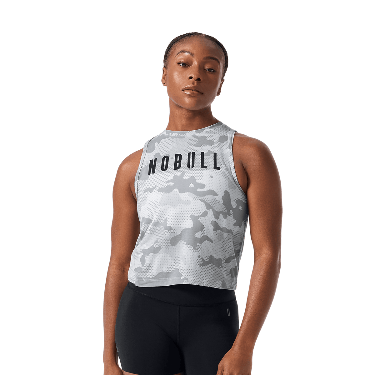 Women's Light Gray Camo NOBULL Muscle Tank Top