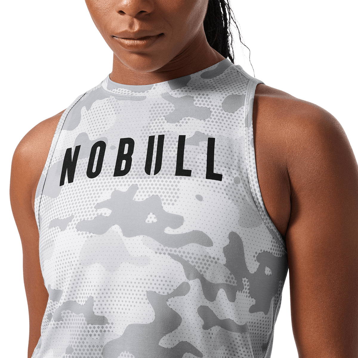 Women's Light Gray Camo NOBULL Muscle Tank Top