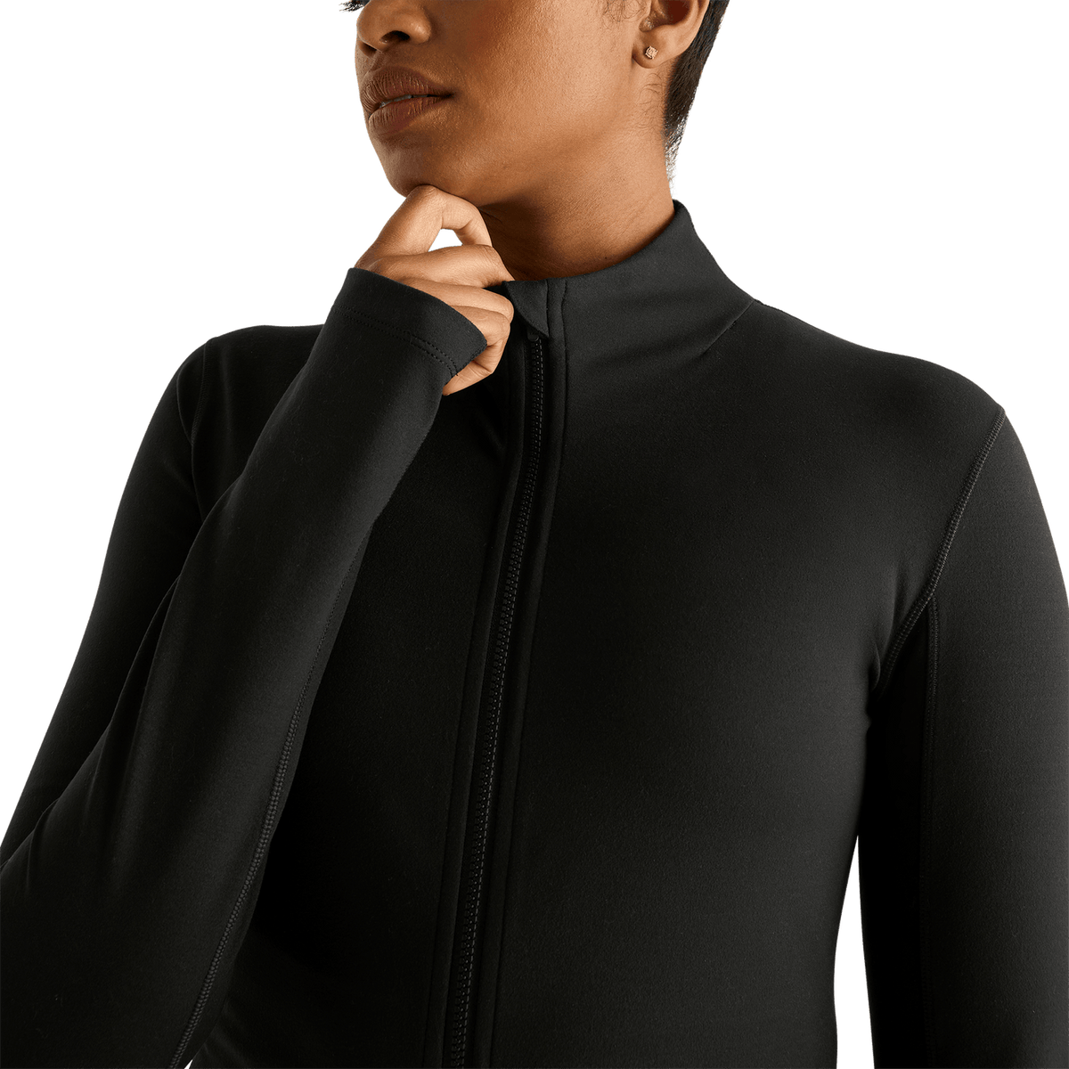 Women's Black Matte Zip-Up Jacket