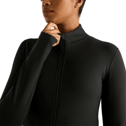 Women's Black Matte Zip-Up Jacket