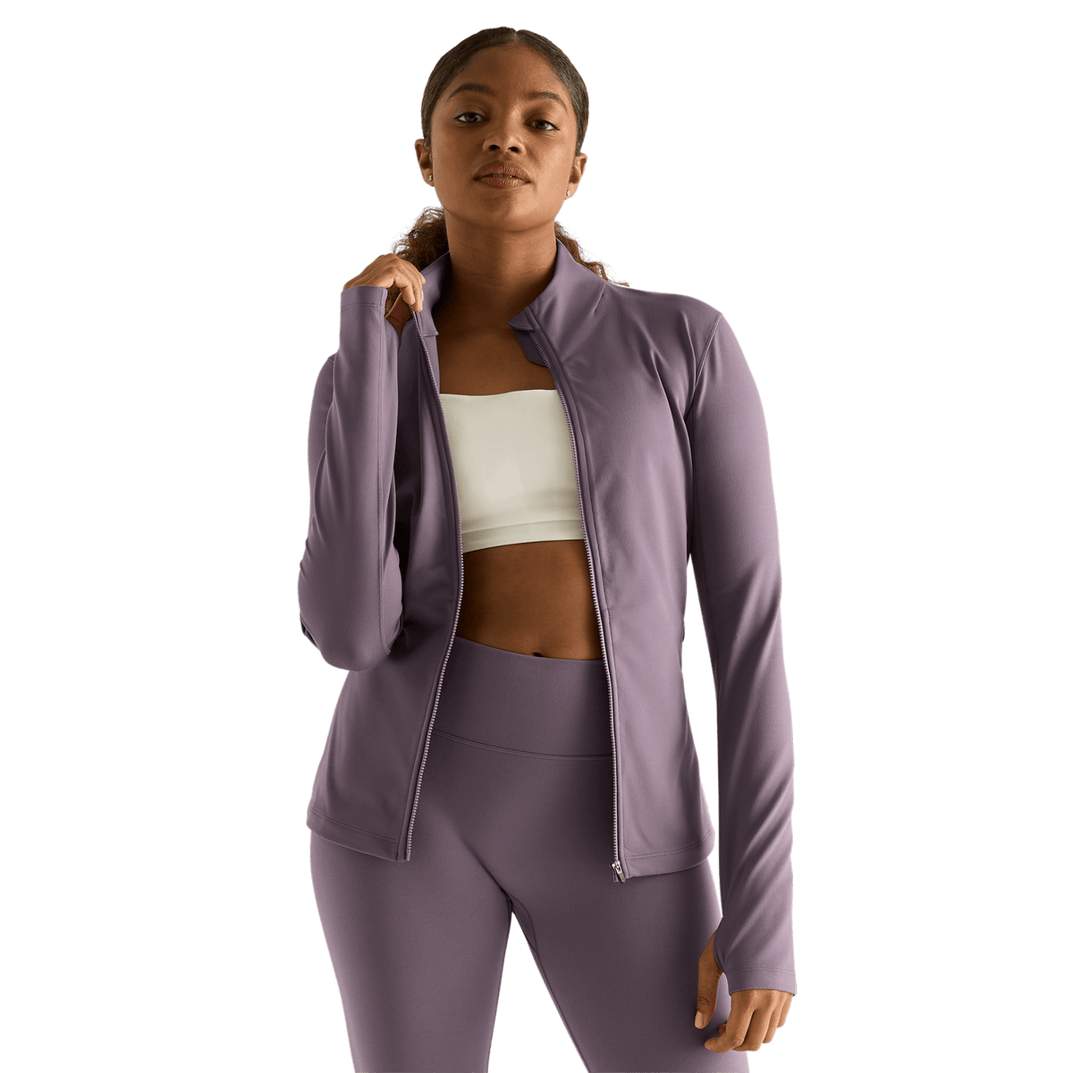 Women's Black Plum Matte Zip-Up Jacket