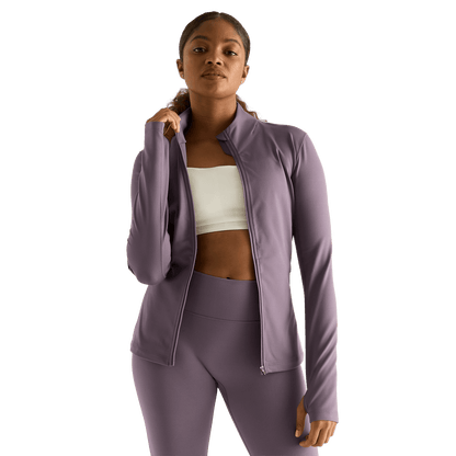 Women's Black Plum Matte Zip-Up Jacket